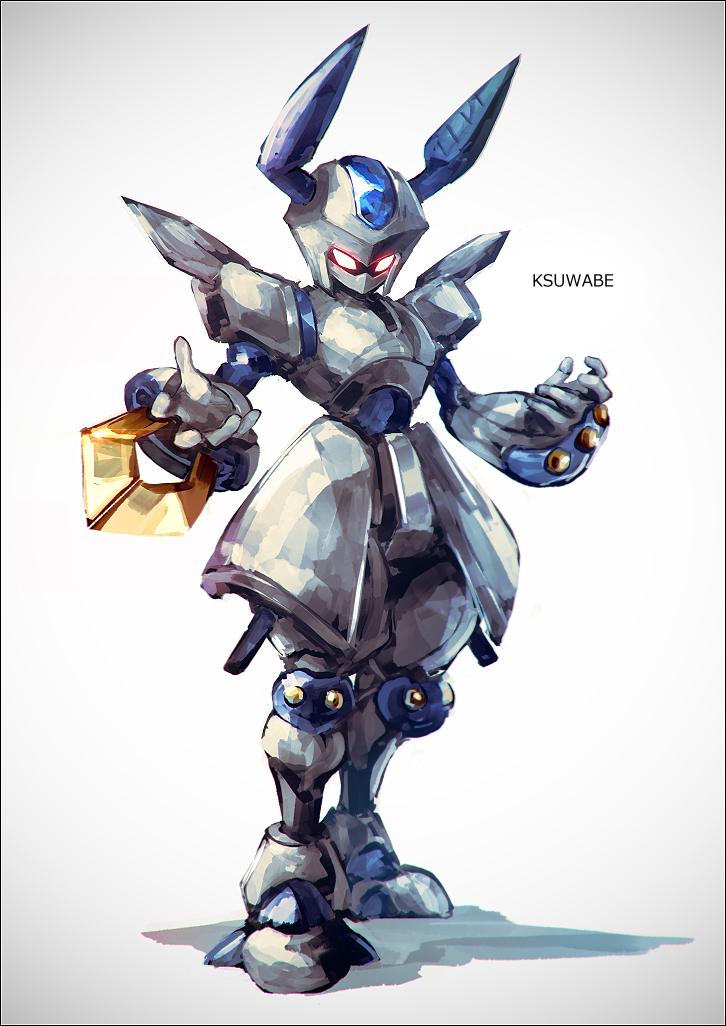 glowing glowing_eyes medarot medarot_(robot) pincers red_eyes robot rokusho_(medarot) shadow