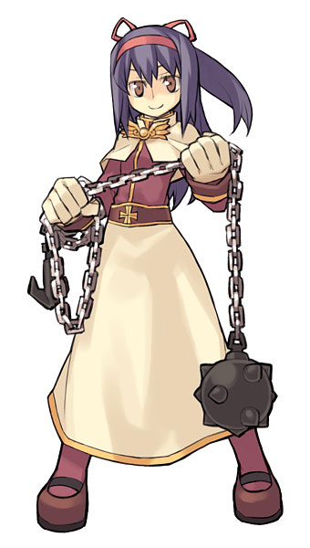 00s acolyte_(ragnarok_online) ball_and_chain_(weapon) chain cross cross_patty full_body greek_cross half_updo mace ragnarok_online ragnarok_the_animation solo spiked_ball_and_chain standing tanaka_(cow) weapon yamai_(lsd) yuufa