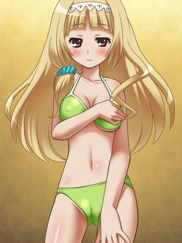 1girl awa blonde_hair bra ookami-san panties purple_eyes shirayuki_himeno underwear