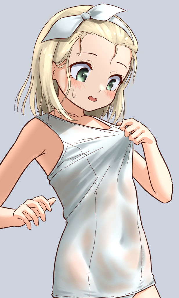 1girl blonde_hair covered_navel flat_chest green_eyes grey_background hairband i-504_(kancolle) kantai_collection looking_down luigi_torelli_(kancolle) old_school_swimsuit one-hour_drawing_challenge one-piece_swimsuit ray.s school_swimsuit see-through_clothes see-through_one-piece_swimsuit short_hair simple_background solo swimsuit swimsuit_tug wet wet_clothes wet_swimsuit white_hairband white_one-piece_swimsuit