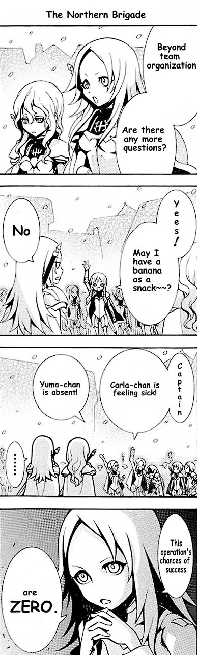 4koma 6+girls chibi clare_(claymore) claymore_(series) comic cynthia_(claymore) english_text flora_(claymore) greyscale hard-translated helen highres long_image miria monochrome multiple_girls parody tabitha_(claymore) tall_image third-party_edit translated