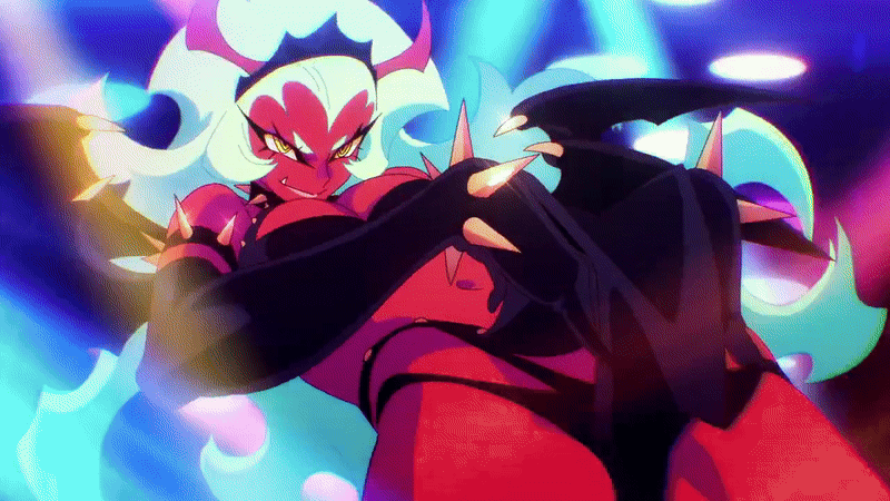 animated animated_gif anime_screenshot armlet black_boots black_gloves black_panties black_tiara black_wings boots bra breasts colored_skin demon demon_girl demon_horns demon_wings elbow_gloves gloves grabbing_own_breast green_hair horns jewelry large_breasts loincloth long_hair looking_at_viewer midriff multiple_wings navel panties panty_&amp;_stocking_with_garterbelt panty_pull red_skin scanty_(psg) smile spiked_armlet spiked_boots spiked_loincloth spread_legs tiara underwear very_long_hair wings