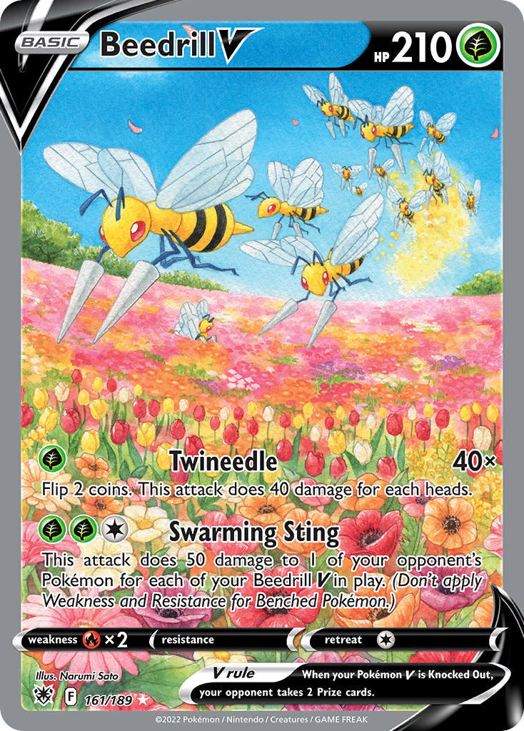animal_focus antennae artist_name beedrill blue_sky bug card_(medium) character_name company_name copyright_name copyright_notice creatures_(company) day english_text field flower flower_field flying game_freak gen_1_pokemon insect_wings narumi_sato nature nintendo official_art orange_flower outdoors pink_flower pokemon pokemon_(creature) pokemon_card pokemon_focus pokemon_tcg red_eyes red_flower sky third-party_source trading_card white_flower wings yellow_flower
