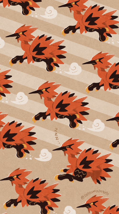 animal_focus brown_background closed_mouth dust full_body galarian_form galarian_zapdos gen_8_pokemon legendary_pokemon nintendo no_humans open_mouth pokemon pokemon_(creature) running satsumapotato striped_background talons twitter_username yellow_eyes zzz
