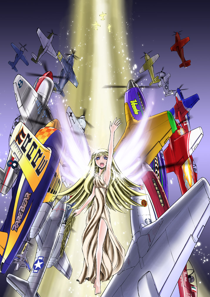 1girl aircraft airplane angel escort_fighter f4u_corsair fw_190 grumman_f4f grumman_f7f grumman_f8f matsuda_miki military military_vehicle p-51_mustang propeller_fighter sea_fury tokyo_tobimono_gakkai vehicle_focus wings