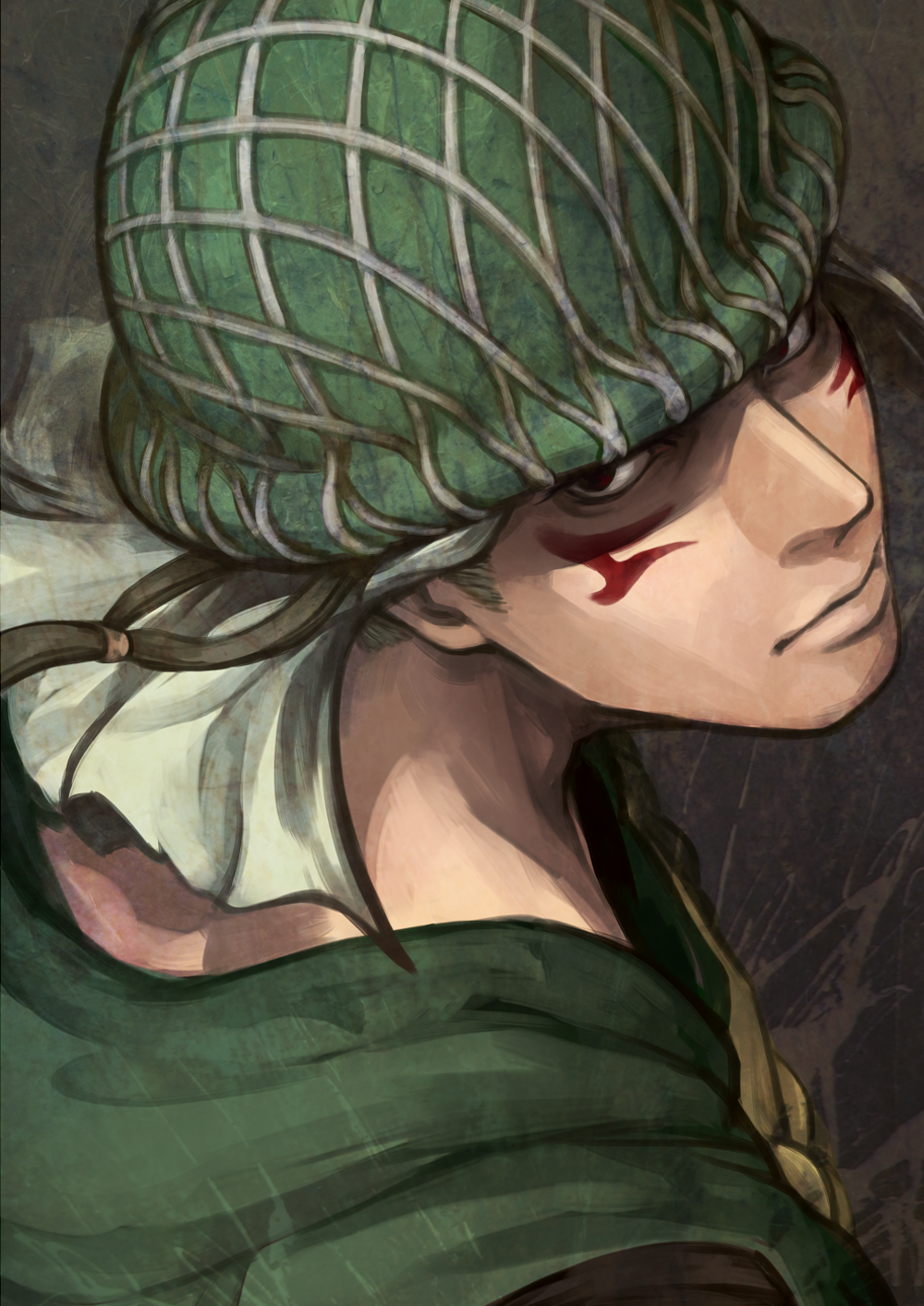 1boy axl_ro bad_id bad_pixiv_id cafemoka-septro facial_mark hat highres jojo_no_kimyou_na_bouken male_focus military_hat red_eyes solo steel_ball_run