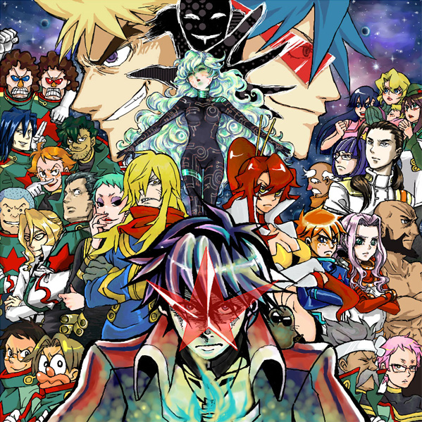 00s 6+boys 6+girls ailac_coega antispiral antispiral_nia attenborough_cortitch barinbo boota_(ttgl) cybela_kuto darry_adai dayakka everyone gabal_docker gimmy_adai guinble jogan kamina_(ttgl) kamina_shades kidd_coega kinon_bachika kittan_bachika kiyal_bachika kiyoh_bachika leeron_littner leite_jokin lordgenome makken multiple_boys multiple_girls nia_teppelin nosuke_(umiboshi) old_coco rossiu_adai simon_(ttgl) tengen_toppa_gurren_lagann triangular_eyewear viral_(ttgl) yoko_littner zoushi_kanai