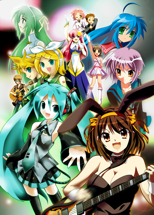 00s 6+girls ahoge amami_haruka animal_ears bad_id bad_pixiv_id crossover cute_&amp;_girly_(idolmaster) fake_animal_ears guitar gundam gundam_seed gundam_seed_destiny hair_ornament hair_ribbon hatsune_miku higurashi_no_naku_koro_ni idolmaster idolmaster_(classic) instrument izumi_konata kagamine_len kagamine_rin kogami_akira kyon leotard lucky_star meer_campbell mole mole_under_eye motion_blur multiple_girls nagato_yuki oyu_no_kaori pantyhose playboy_bunny rabbit_ears ribbon school_uniform serafuku shiraishi_minoru sonozaki_shion star_(symbol) star_hair_ornament suzumiya_haruhi suzumiya_haruhi_no_yuuutsu thighhighs vocaloid