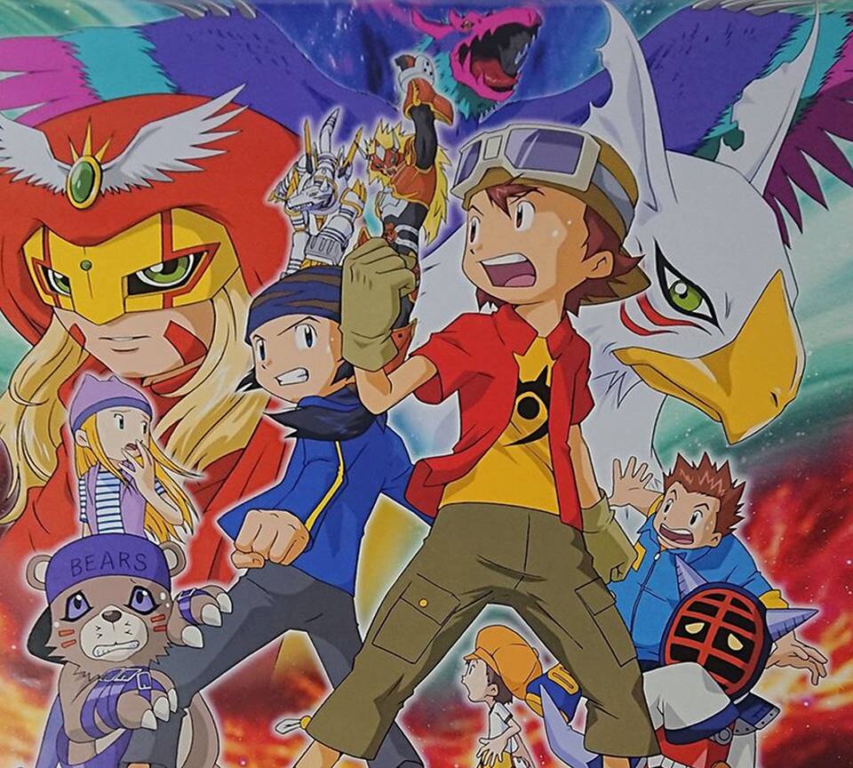 agnimon angel angel_girl beak bear bearmon belt blonde_hair darcmon digimon digimon_(creature) digimon_frontier digimon_frontier:_kodai_digimon_fukkatsu!! garummon green_eyes hat himi_tomoki hippogriffomon horns jacket kanbara_takuya kimura_kouichi kotemon long_hair minamoto_kouji official_art orimoto_izumi ornismon shibayama_junpei toei_animation yellow_eyes