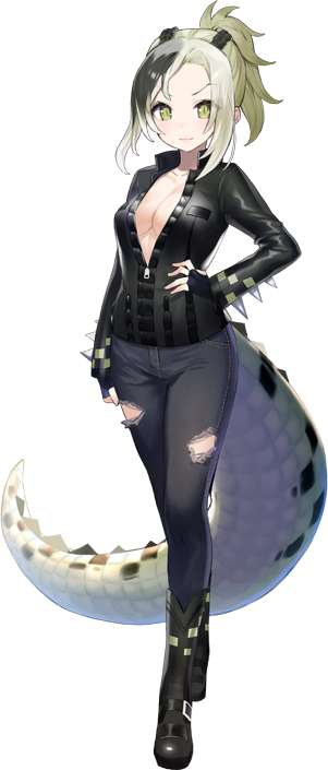 1girl full_body game_cg kemono_friends kemono_friends_kingdom looking_at_viewer official_art saltwater_crocodile_(kemono_friends) solo tachi-e transparent_background