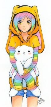 00s 1girl 2007 animal_ears animal_hood blue_shorts borrowed_character dated denim denim_shorts dragonalloy february hair_ornament hairclip holding holding_stuffed_toy hood hooded_shirt hoodie jacket looking_at_viewer lowres multicolored_hair multicolored_shirt orange_shirt original rabbit_hood rainbow rainbow_hair shirt short_hair short_sleeves shorts smile source_request standing stuffed_animal stuffed_rabbit stuffed_toy white_background yellow_eyes