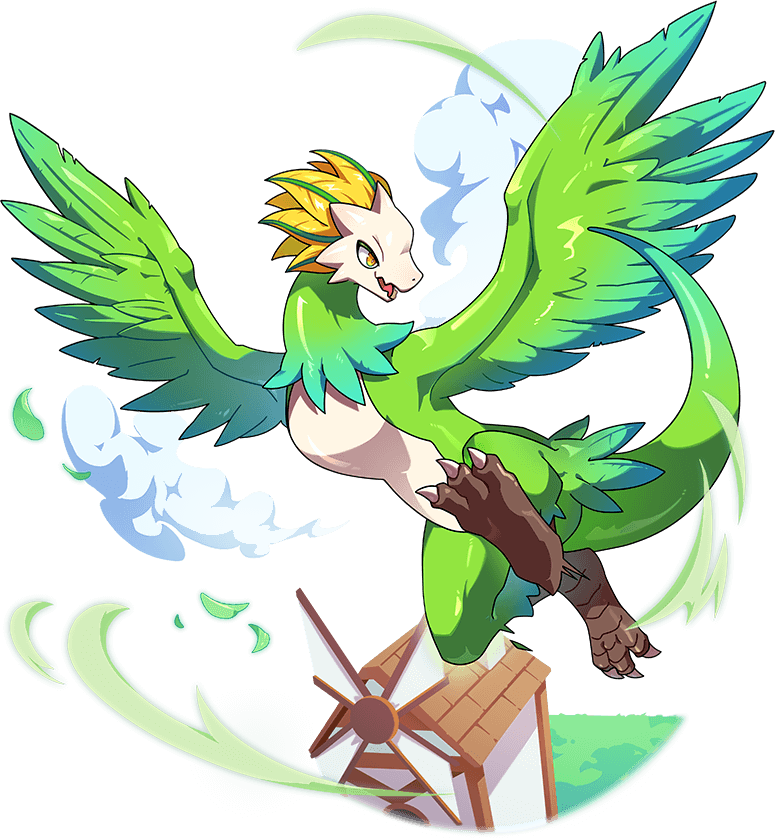 cloud dragon dragon_village_(series) dragon_village_collection feathered_wings flying game_cg green_wings jumpdragon_(dragon_village) no_humans official_art outdoors third-party_source transparent_background wind windmill wings wyvern yellow_eyes