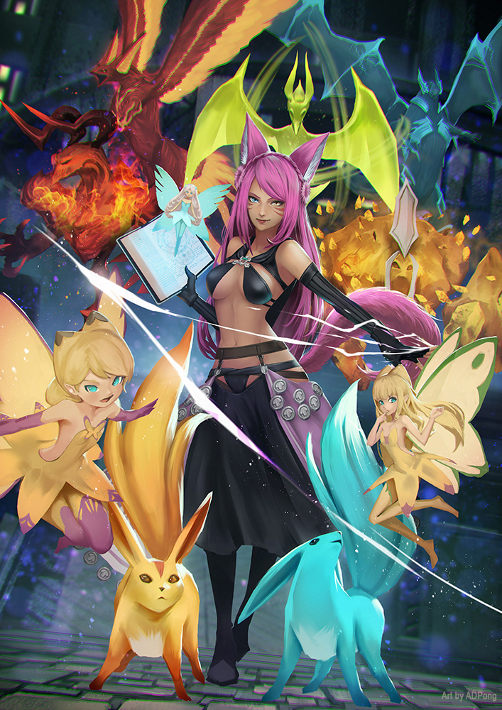 1girl adpong animal_ears bahamut_(final_fantasy) belt bikini black_bikini blue_eyes blue_gemstone carbuncle_(final_fantasy) cat_ears cat_girl cat_tail chest_jewel commission elbow_gloves english_text eos_(ff14) facial_mark fairy fairy_wings final_fantasy final_fantasy_xiv garuda_(final_fantasy) gem gloves heterochromia ifrit_(final_fantasy) miqo&#039;te navel phoenix_(final_fantasy) pink_hair revealing_clothes selene_(ff14) seraph_(ff14) sling_bikini_top slit_pupils swimsuit tail titan_(final_fantasy) warrior_of_light_(ff14) whisker_markings wings yellow_eyes
