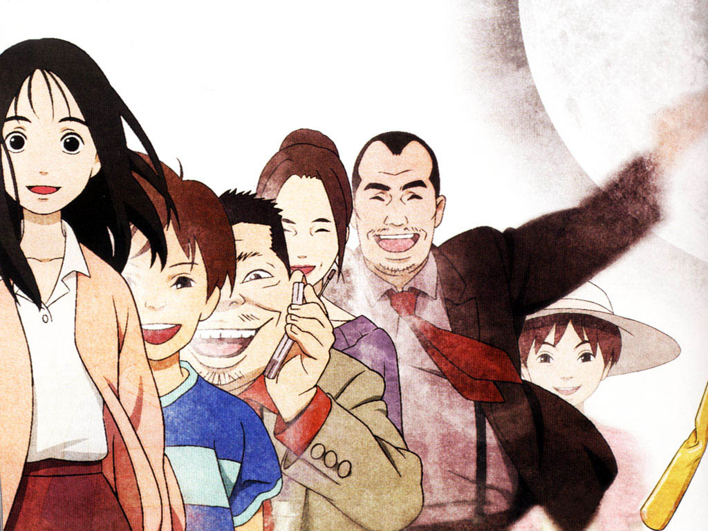 00s 3boys 3girls :d ^_^ baseball_bat beard black_hair blouse blurry brown_hair brown_jacket cellphone closed_eyes facial_hair formal_clothes grey_background hat hirukawa_taeko ikari_keiichi ikari_misae jacket kawazu_akio laughing long_sleeves mousou_dairinin multiple_boys multiple_girls mustache necktie open_clothes open_jacket open_mouth outstretched_arm phone red_necktie sagi_tsukiko shirt short_hair shounen_bat simple_background smile suit sun_hat taira_yuuichi teeth upper_body wide-eyed