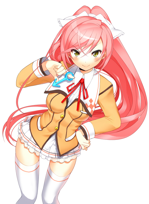 1girl char female_focus long_hair official_art pink_hair ponytail reach_engage reach_engage! shikishima_miki solo thighhighs white_thighhighs yellow_eyes