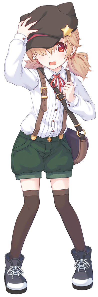 1girl animal_hat bag belt black_hat black_thighhighs bloomers breasts brown_bag cat_hat full_body green_pants hair_over_one_eye hair_tie hand_on_own_head hat hat_ornament inori_(princess_connect!) inori_(real)_(princess_connect!) looking_at_viewer neck_ribbon official_art open_mouth pants pigeon-toed princess_connect! red_eyes red_ribbon ribbon shoes shoulder_bag small_breasts standing star_(symbol) star_hat_ornament suspenders tachi-e thighhighs transparent_background twintails underwear wavy_hair zettai_ryouiki