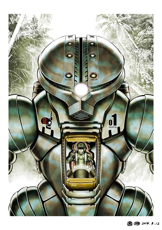 1boy acguy border daryl_lorenz dated glowing glowing_eye gundam gundam_thunderbolt mecha mobile_suit official_art ohtagaki_yasuo one-eyed pilot_suit pink_eyes robot salute science_fiction straight-on white_border