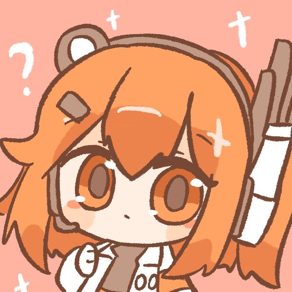 1girl ? a.i._voice adachi_rei chibi chibi_only closed_mouth headlamp headset hyouenn jacket looking_at_viewer medium_hair open_clothes open_jacket orange_eyes orange_hair radio_antenna solo sparkle upper_body utau white_jacket