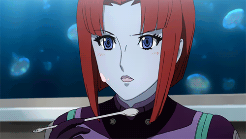 10s 1girl animated animated_gif blue_eyes blue_skin colored_skin female_focus lowres melda_deitz red_hair solo uchuu_senkan_yamato uchuu_senkan_yamato_2199