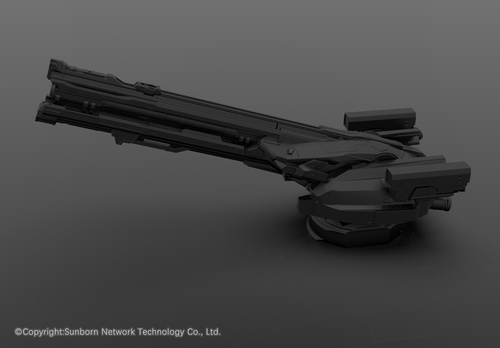 3d cannon commentary company_name copyright_notice english_commentary erich girls&#039;_frontline greyscale monochrome no_humans official_art scenery science_fiction shadow tagme weapon_focus