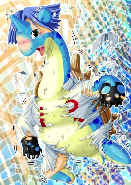 blue_hair edmol gen_1_pokemon green_eyes james_(pokemon) lapras nintendo open_mouth pokemon pokemon_(creature) team_rocket transformation what