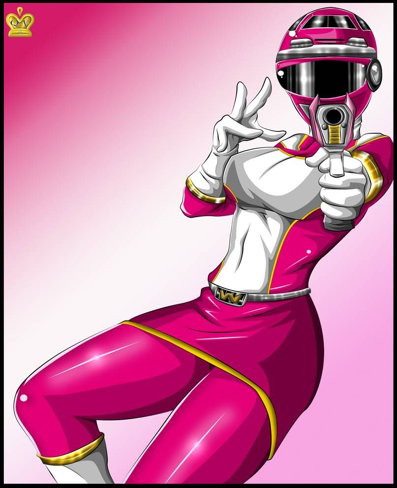breasts gun gun_pointing_at_viewer kousoku_sentai_turboranger large_breasts pink_outfit pink_turbo_ranger queen_vegeta_69 super_sentai thick_thighs thighs weapon