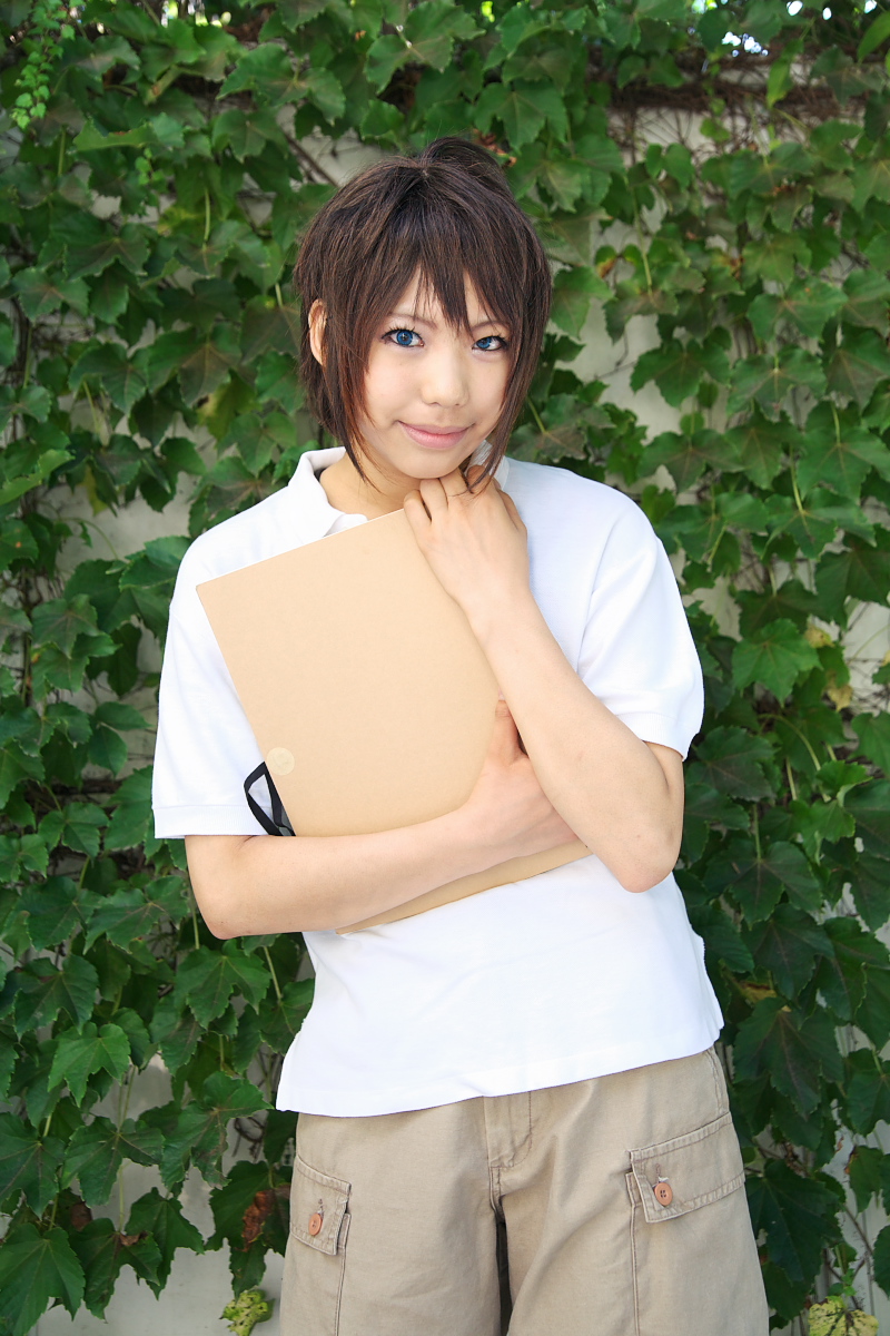 cosplay highres my-hime orange_hair photo_(medium) shirt shorts sketchbook t-shirt model_request tokiha_takumi