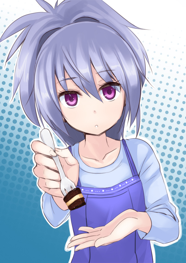 1girl darker_than_black dress feeding female_focus long_hair looking_at_viewer ponytail pov pov_feeding purple_eyes silent_sakia silver_hair solo yin_(darker_than_black)