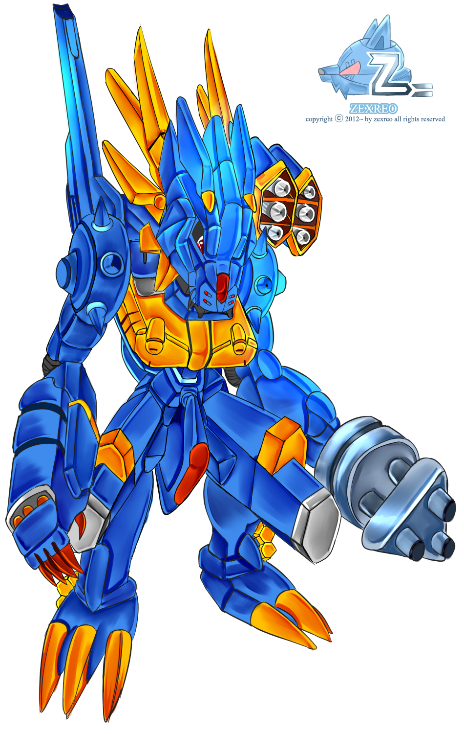 armor claws cyborg digimon digimon_(creature) full_armor gatling_gun highres metalgarurumon metalgarurumon_x-antibody solo wolf
