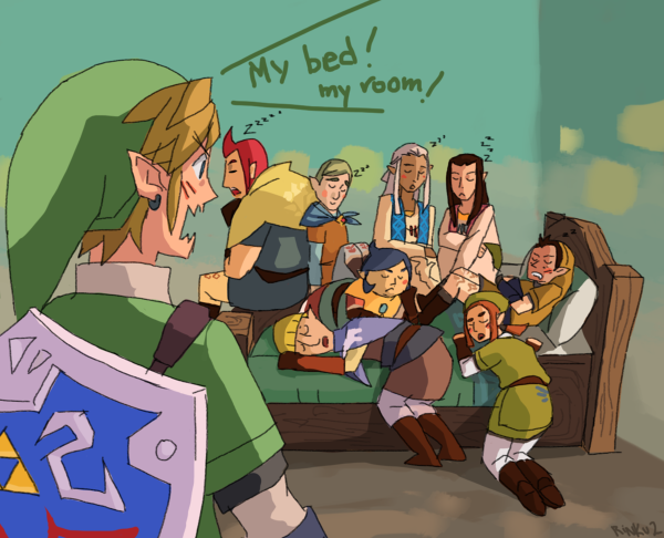 bed blanko! cawlin english_text fledge groose horwell karane link nintendo owlan pillow pipit pixiv_sample resized shield sleeping strich the_legend_of_zelda the_legend_of_zelda:_skyward_sword