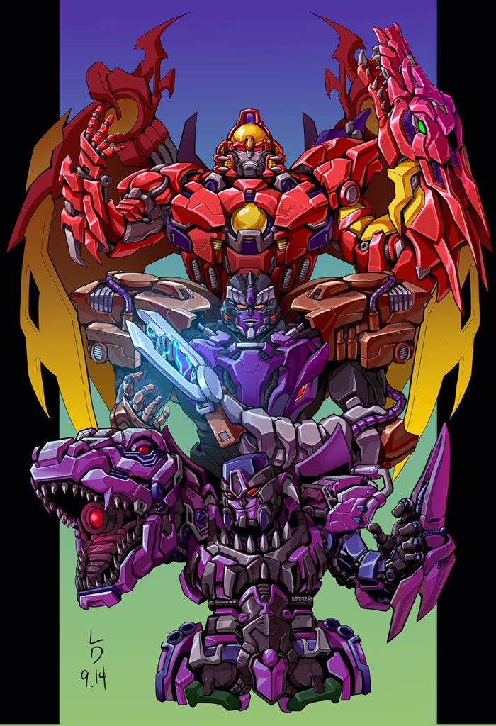 3boys arm_cannon beast_machines beast_wars beast_wars:_transformers blue_eyes clenched_teeth ct990413 evolution looking_at_viewer looking_to_the_side mecha megatron megatron_(beast_wars) multiple_boys no_humans open_hand predacon red_eyes robot science_fiction teeth transformers v-fin weapon