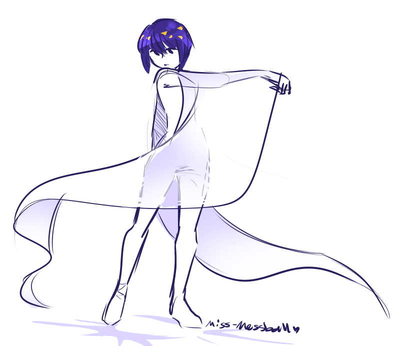 1other artist_name blue_hair cape commentary english_commentary full_body houseki_no_kuni miss_mossball phosphophyllite_(ll) see-through_clothes see-through_cape short_hair simple_background solo standing white_background white_cape