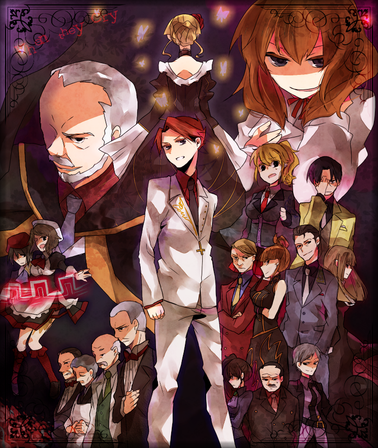 07th_expansion 6+boys 6+girls anko_(kirikiri) bad_id bad_pixiv_id beatrice_(umineko) beret black_hair blonde_hair brown_hair dress formal_clothes glasses gouda_toshirou hat kanon_(umineko) kumasawa_chiyo multiple_boys multiple_girls nanjou_terumasa necktie no_naku_koro_ni_(series) orange_hair ponytail red_hair ronoue_genji shannon_(umineko) silver_hair suit umineko_no_naku_koro_ni ushiromiya_battler ushiromiya_eva ushiromiya_george ushiromiya_hideyoshi ushiromiya_jessica ushiromiya_kinzou ushiromiya_krauss ushiromiya_kyrie ushiromiya_maria ushiromiya_natsuhi ushiromiya_rosa ushiromiya_rudolf