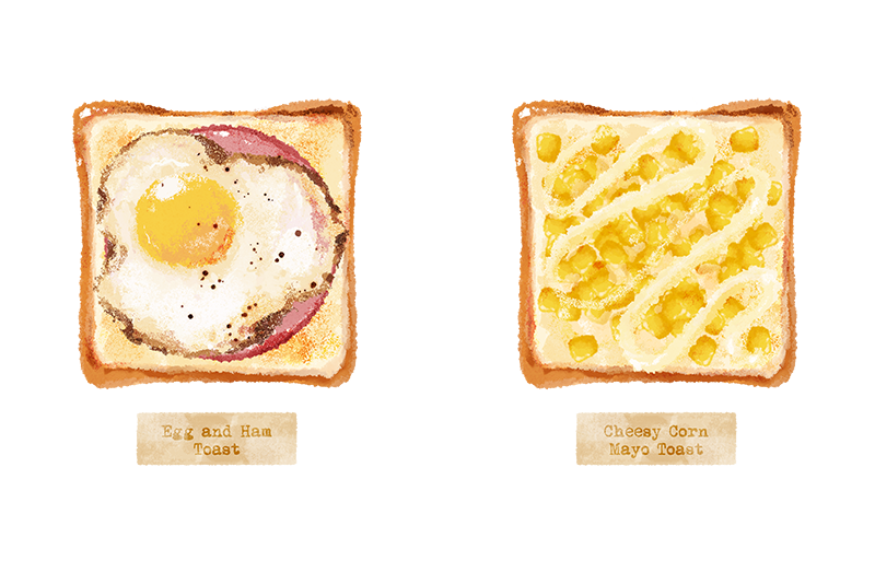 bread bread_slice cheese corn egg_(food) food food_focus food_name fried_egg ham mayonnaise no_humans original sakurako_shinya toast transparent_background