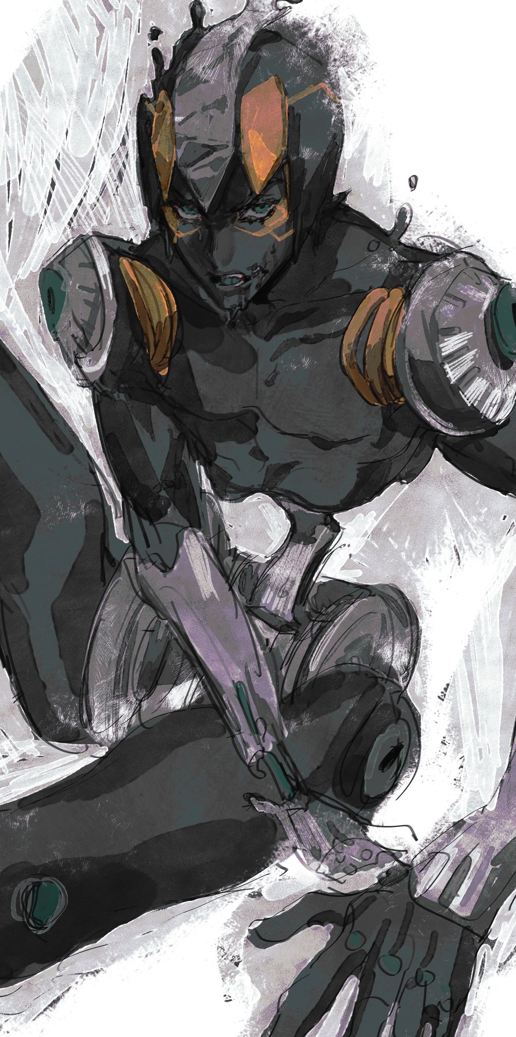 1girl androgynous black_skin colored_skin czyw foo_fighters_(jojo) foo_fighters_(stand) highres humanoid_robot jojo_no_kimyou_na_bouken no_humans robot sitting solo stand_(jojo) stone_ocean
