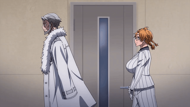 1boy 1girl 2025 20s animated animated_gif beard bow bowtie braid breasts cloak collared_shirt facial_hair formal_clothes freckles fur-trimmed_cloak fur_trim glasses gloves hair_between_eyes hair_ornament hairband hairclip jacket large_breasts long_sleeves looking_at_viewer medium_hair momota_hina momoya_samidare multicolored_jacket orange_hair pants ponytail scar shirt standing striped_clothes striped_jacket striped_pants suit tagme tougen_anki twin_braids twintails two-tone_jacket two-tone_pants vertical-striped_clothes vertical-striped_jacket vertical-striped_pants vest walking white_bow white_cloak white_gloves white_jacket white_suit