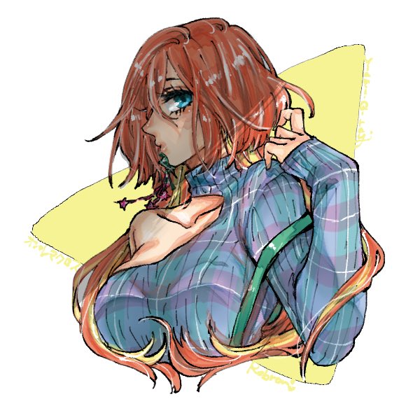 1girl blonde_hair blue_eyes blush breasts clothing_cutout collarbone expressionless game_no_yumeko hair_over_one_eye large_breasts long_hair looking_at_viewer macross macross_delta macross_delta:_zettai_live!!!!!! multicolored_hair orange_hair ribbed_sweater single_sleeve solo streaked_hair sweater turtleneck turtleneck_sweater very_long_hair yami_kaname