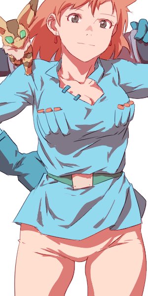 1girl animal aonori_misuji belt breasts brown_eyes brown_hair closed_mouth dress earrings gloves jewelry kaze_no_tani_no_nausicaa looking_at_viewer medium_breasts nausicaa short_hair simple_background skirt solo teto_(nausicaa) white_background