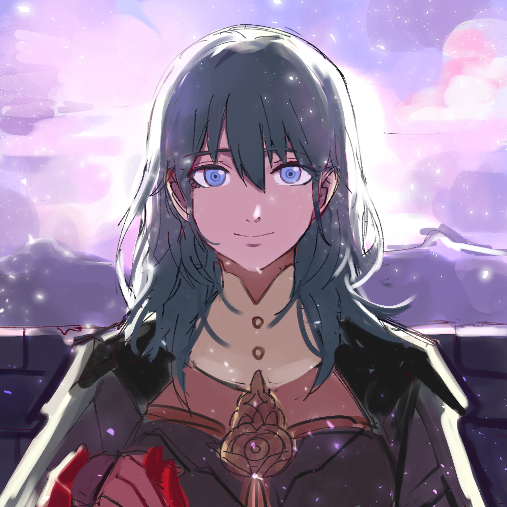 2girls backlighting black_cloak black_dress blue_eyes blue_hair female_byleth_(fire_emblem) cloak closed_eyes dress edelgard_von_hresvelg fire_emblem fire_emblem:_three_houses gloves hair_between_eyes holding_hands kotori_(b-i-r-d) light_particles long_hair looking_at_viewer multiple_girls nintendo out_of_frame outdoors pov red_gloves ringed_eyes smile solo_focus upper_body