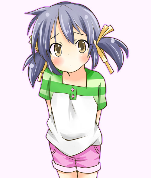 00s altorealize blue_hair clannad denim denim_shorts shorts solo sunohara_mei twintails yellow_eyes