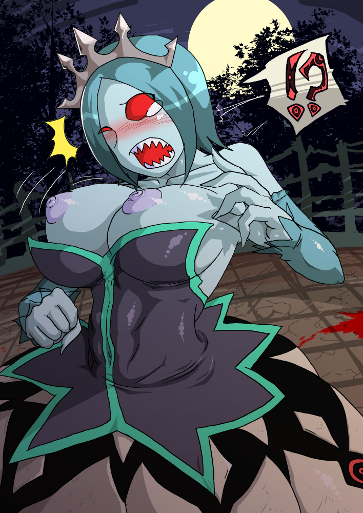blue_hair blush breasts celeb final_fantasy final_fantasy_crystal_chronicles final_fantasy_crystal_chronicles:_echoes_of_time monster_girl nipples red_eyes tears undead_princess wardrobe_malfunction