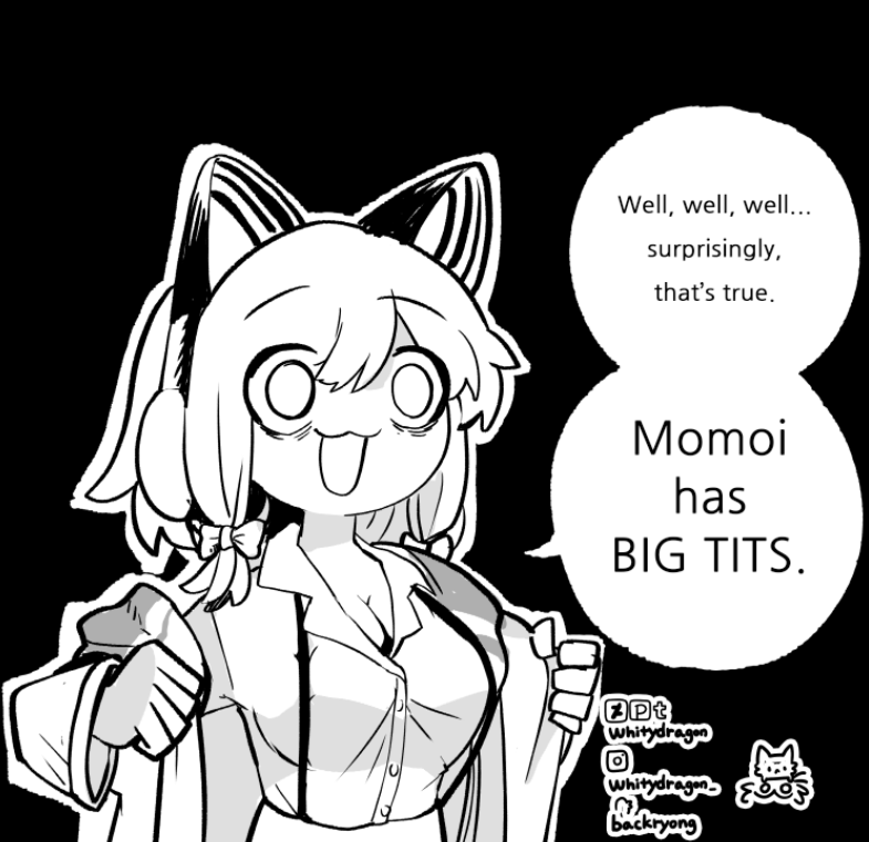 1girl alternate_breast_size alternate_costume animal_ear_headphones animal_ears blue_archive bow breasts cat_ear_headphones cleavage commentary deviantart_logo deviantart_username english_commentary english_text fake_animal_ears grey_hair greyscale hair_between_eyes headphones instagram_logo instagram_username jacket long_hair_between_eyes long_sleeves low-tied_sidelocks momoi_(blue_archive) monochrome no_halo open_clothes open_jacket open_mouth pixiv_logo pixiv_username sidelocks smile solo speech_bubble suspenders tumblr_logo tumblr_username twitter_logo twitter_username upper_body whitydragon