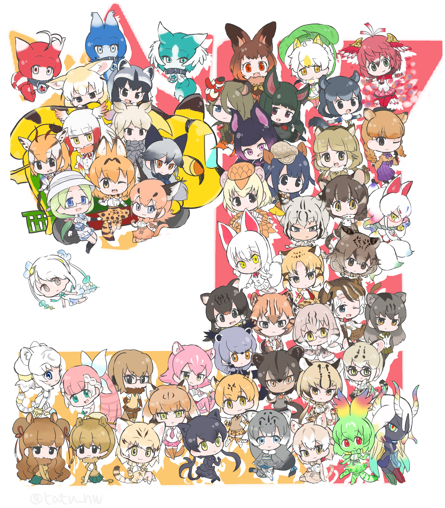 10s 6+girls :3 :d ;d animal_ears animal_print annotated armor asian_golden_cat_(kemono_friends) bactrian_camel_(kemono_friends) bat_ears bat_wings beret binturong_(kemono_friends) black_eyes black_hair black_leopard_(kemono_friends) black_panther_(kemono_friends) blonde_hair blue_eyes blunt_bangs bobcat_(kemono_friends) bow bowtie brown_eyes brown_hair brown_long-eared_bat_(kemono_friends) bucket_hat bun_cover byakko_(kemono_friends) camel_ears camel_tail caracal_(kemono_friends) cat_(kemono_friends) cat_ears cat_tail cellien_(kemono_friends) cellien_queen_(kemono_friends) cellval chibi chinchilla_(kemono_friends) clouded_leopard_(kemono_friends) collar colored_skin common_raccoon_(kemono_friends) cool_beast_(kemono_friends) cougar_(kemono_friends) double_bun dromedary_(kemono_friends) eurasian_lynx_(kemono_friends) fangs fennec_(kemono_friends) flat-headed_cat_(kemono_friends) flying fossa_(kemono_friends) fox_ears fox_tail fraternal_myotis_(kemono_friends) fur_collar fur_trim geoffroy's_cat_(kemono_friends) giant_armadillo_(kemono_friends) giant_pangolin_(kemono_friends) glasses gradient_hair grey_hair hair_bun hat head_wings highres hilgendorf's_tube-nose_bat_(kemono_friends) hipparion_(kemono_friends) honduran_white_bat_(kemono_friends) horns iriomote_cat_(kemono_friends) jaguarundi_(kemono_friends) japanese_crested_ibis_(kemono_friends) japari_bus jungle_cat_(kemono_friends) kemono_friends kyuubi_(kemono_friends) leopard_(kemono_friends) leopard_ears leopard_print long_hair looking_at_viewer low-tied_long_hair low_twintails marbled_cat_(kemono_friends) margay_(kemono_friends) mask mask_on_head meerkat_(kemono_friends) mirai_(kemono_friends) multicolored_eyes multicolored_hair multicolored_skin multiple_girls necktie ocelot_(kemono_friends) oinari-sama_(kemono_friends) one_eye_closed open_mouth orange_hair panther_ears panther_tail park_guide passion_beast_(kemono_friends) peach_panther_(kemono_friends) pink_fairy_armadillo_(kemono_friends) pink_hair puma_(kemono_friends) purple_eyes purple_hair raccoon_ears red_eyes red_hair rhinoceros_ears safari_hat sand_cat_(kemono_friends) serval_(kemono_friends) serval_tail shirt short_hair silver_fox_(kemono_friends) skirt skyfish_(kemono_friends) smile smug snow_leopard_(kemono_friends) suzaku_(kemono_friends) tail tatsuno_newo tengu_mask thomson's_gazelle_(kemono_friends) twintails twitter_username common_vampire_bat_(kemono_friends) vehicle white_background white_hair white_rhinoceros_(kemono_friends) wings yellow_eyes