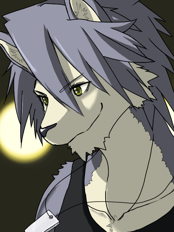1boy animal_ears black_tank_top closed_mouth collarbone commentary_request dog_boy dog_ears dog_nose dog_tags furry furry_male grey_fur grey_hair jadenord jewelry kouya_aotsuki looking_to_the_side male_focus morenatsu necklace smile tank_top upper_body
