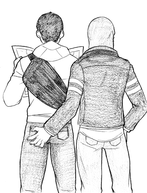 2boys alex_mercer ass ass_grab assassin&#039;s_creed assassin&#039;s_creed_(series) bad_id bad_pixiv_id crossover denim desmond_miles greyscale hood hooded_jacket jacket jeans male_focus monochrome multiple_boys newspaper pants prototype_(game) yaoi