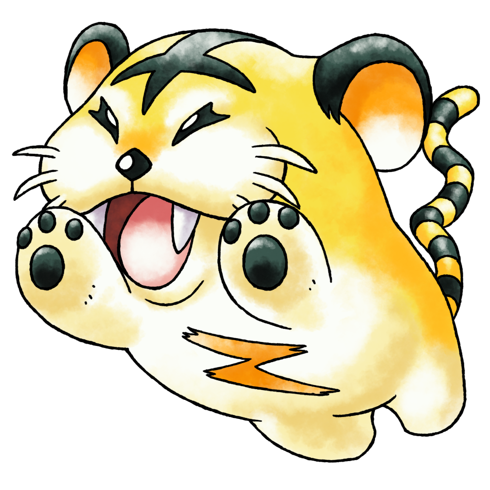 :3 black_tail derivative_work fangs full_body jumping looking_ahead midair nintendo no_humans open_mouth pokemon pokemon_(creature) pokemon_focus pokemon_gsc_(prototype) prototype_design raciebeep raitora scar scar_on_stomach simple_background solo striped_tail sugimori_ken_(style) tachi-e tail transparent_background v-shaped_eyes watercolor_effect whiskers white_fur yellow_fur yellow_tail