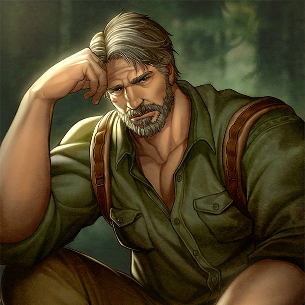 1boy beard blood blood_on_face chenyanyan collared_shirt facial_hair grey_eyes grey_hair hand_on_own_face joel_(the_last_of_us) long_sideburns male_focus mature_male muscular muscular_male pectoral_cleavage pectorals scar shirt sideburns sitting solo the_last_of_us_(series) the_last_of_us_2