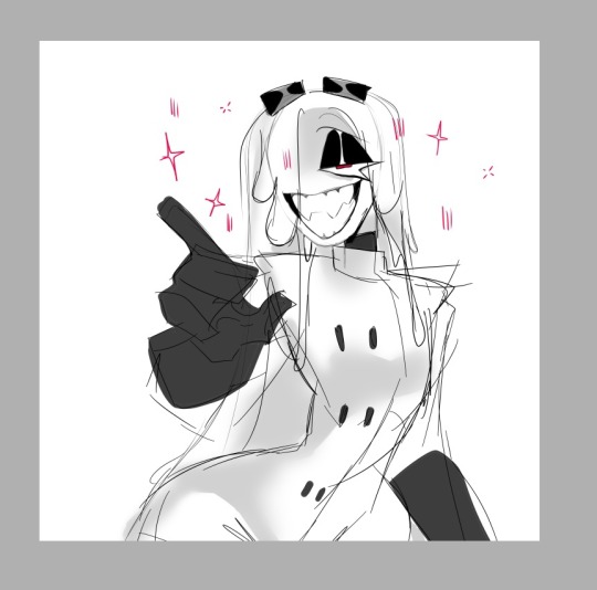 1girl black_gloves cheese evil_smile fangs flat_chest food gloves mad_scientist monster_girl mother_agony mozzarella_(mother_agony) original pale_skin pizza_tower red_eyes sketch smile smug star_(symbol)
