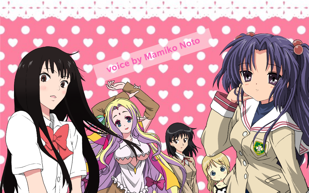 5girls ana_coppola arm_up arms_at_sides arms_up black_hair blazer blonde_hair blouse blue_eyes blush bow breasts brown_eyes brown_jacket buttons clannad closed_mouth clothing_cutout collarbone crossover detached_sleeves dress_shirt elf eyelashes feel_nilvalen forehead forehead_jewel frilled_shirt frills hair_bobbles hair_bow hair_ornament hand_in_own_hair hand_on_own_wrist heart heart_background hikarizaka_private_high_school_uniform ichigo_mashimaro ichinose_kotomi jacket kimi_ni_todoke kuronuma_sawako large_breasts long_hair long_sleeves looking_at_viewer medium_breasts medium_hair multiple_girls nekonopapa no_game_no_life noto_mamiko open_mouth parted_lips pink_background pink_bow pointy_ears polka_dot polka_dot_background purple_eyes purple_hair red_ribbon ribbon school_rumble school_uniform serafuku shirt short_sleeves sidelocks small_breasts smile straight_hair symbol-shaped_pupils tsukamoto_yakumo twintails two-tone_background underboob underboob_cutout v_arms voice_actor_connection white_background white_shirt