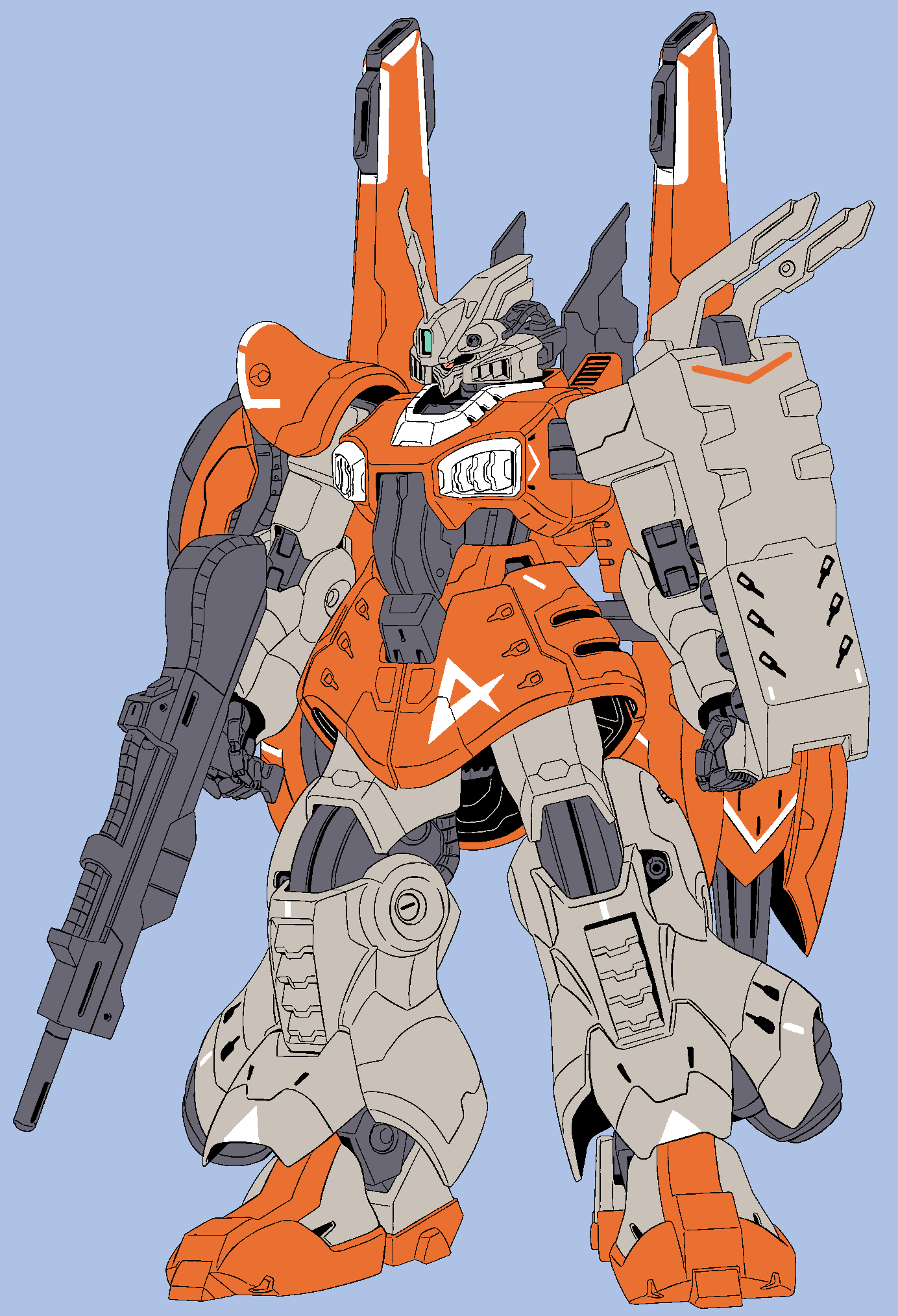 amuro_ray beam_rifle blue_background cable commentary concept_art derivative_work dijeh earth_federation_space_forces energy_gun english_commentary gundam gyoubu_ippei highres holding holding_weapon machinery mecha mecha_focus mobile_suit moon_gundam no_humans one-eyed radio_antenna red_eyes rick_dijeh_kai robot roundel science_fiction shield sketch solo standing third-party_edit user_eamy8872 weapon